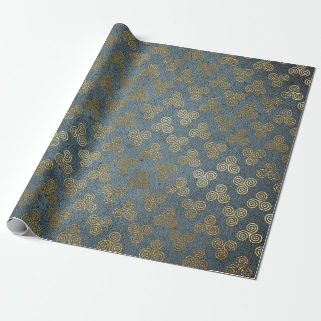 Gold Celtic Knot Spiral Wrapping Paper (Unrolled)