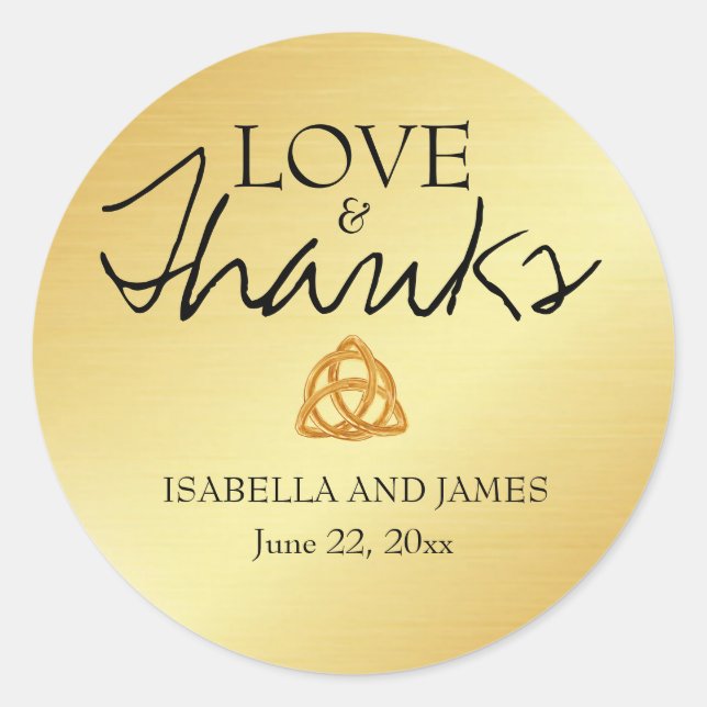 Gold Celtic Knot Wedding Sticker Custom Thank You (Front)
