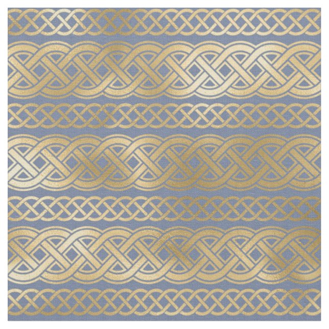 Gold Celtic Knots on Blue Fabric (Close Up)