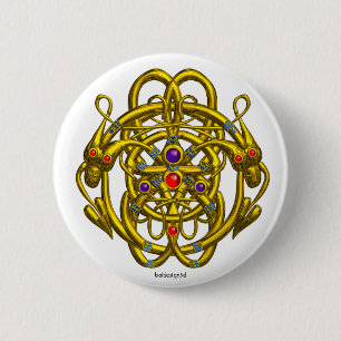 GOLD CELTIC KNOTS WITH TWIN DRAGONS 2 INCH ROUND BUTTON