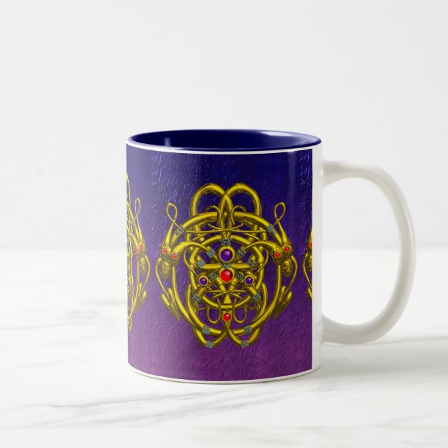 GOLD CELTIC KNOTS WITH TWIN DRAGONS IN PURPLE Two-Tone COFFEE MUG (Right)