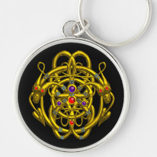 GOLD CELTIC KNOTS WITH TWIN DRAGONS KEYCHAIN
