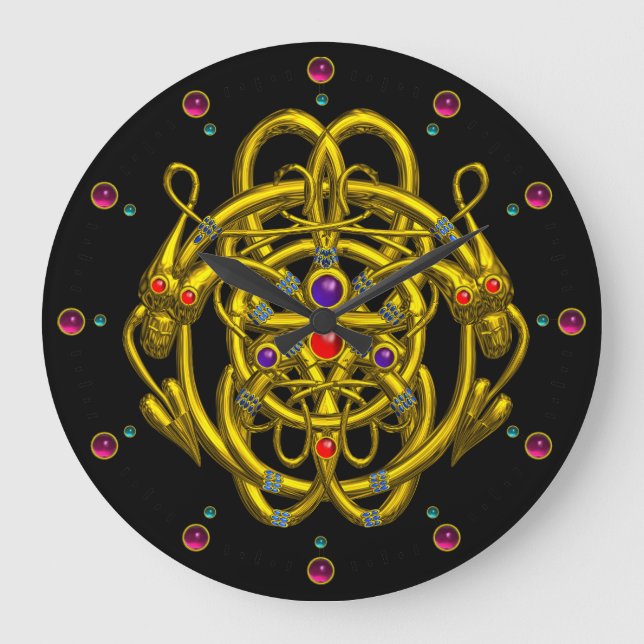 GOLD CELTIC KNOTS WITH TWIN DRAGONS LARGE CLOCK (Front)