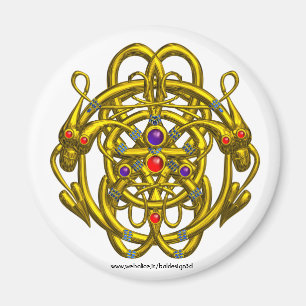 GOLD CELTIC KNOTS WITH TWIN DRAGONS MAGNET