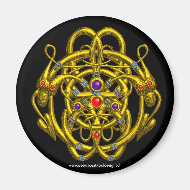 GOLD CELTIC KNOTS WITH TWIN DRAGONS MAGNET (Front)