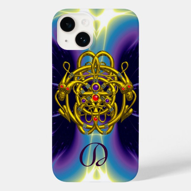 GOLD CELTIC KNOTS WITH TWIN DRAGONS MONOGRAM Case-Mate iPhone CASE (Back)