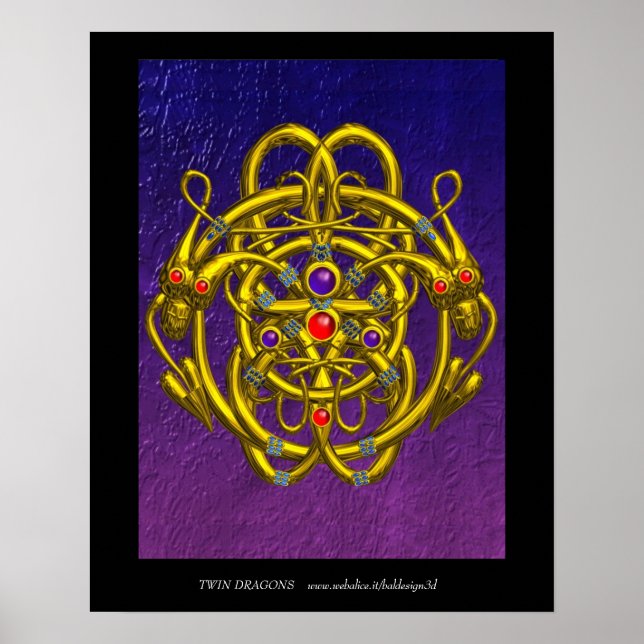 GOLD CELTIC KNOTS WITH TWIN DRAGONS POSTER (Front)