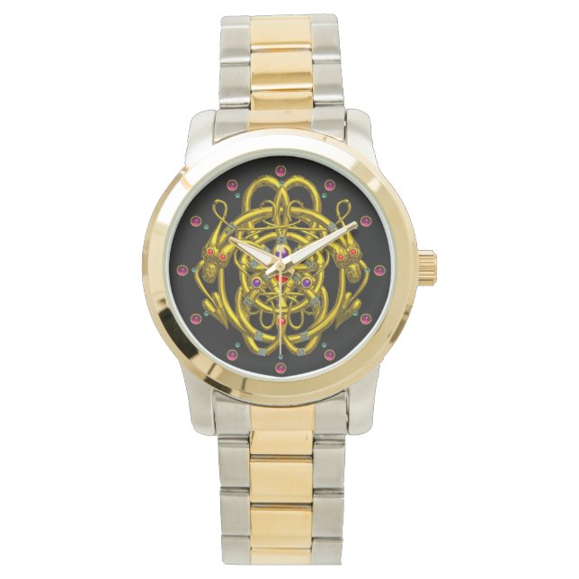 GOLD CELTIC KNOTS WITH TWIN DRAGONS WATCH (Front)