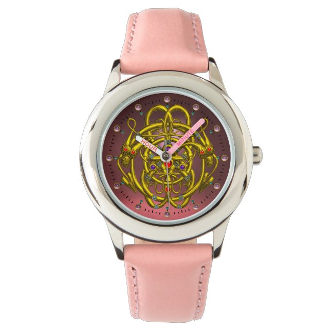 GOLD CELTIC KNOTS WITH TWIN DRAGONS WATCH (Front)