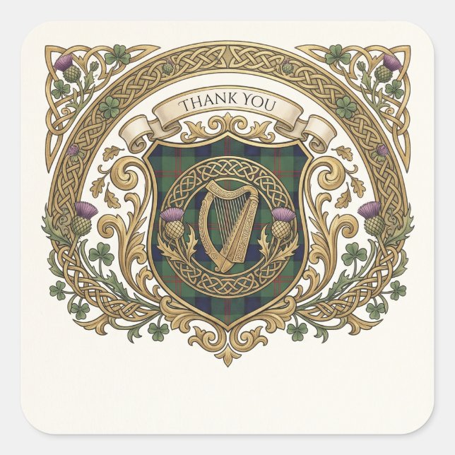 Gold Celtic Monogram Thank You Wedding Sticker (Front)
