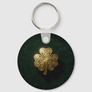 Gold Celtic Shamrock Green Metal Keychain
