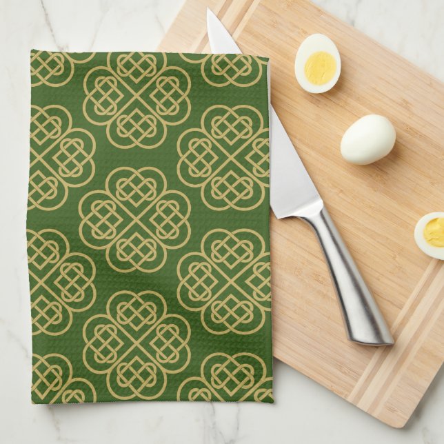 Gold Celtic Shamrock Pattern  Kitchen Towel (Quarter Fold)