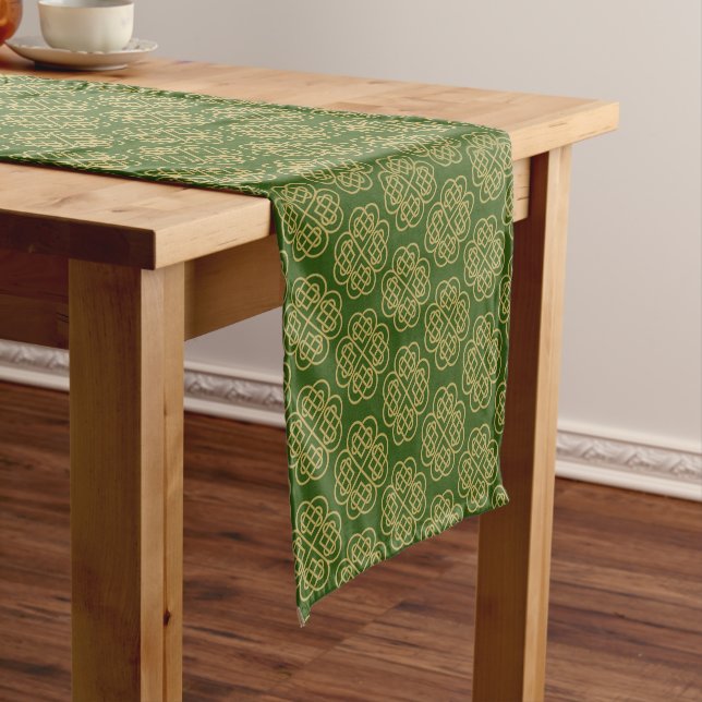Gold Celtic Shamrock Pattern Short Table Runner (In Situ)