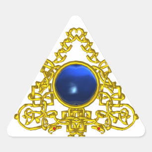 GOLD CELTIC TRIANGLE WITH BLUE SAPPHIRE TRIANGLE STICKER