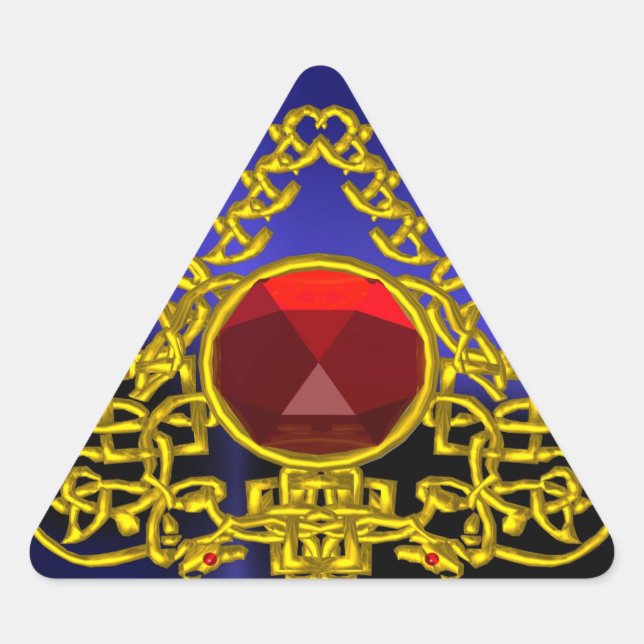 GOLD CELTIC TRIANGLE WITH RED RUBY TRIANGLE STICKER (Front)
