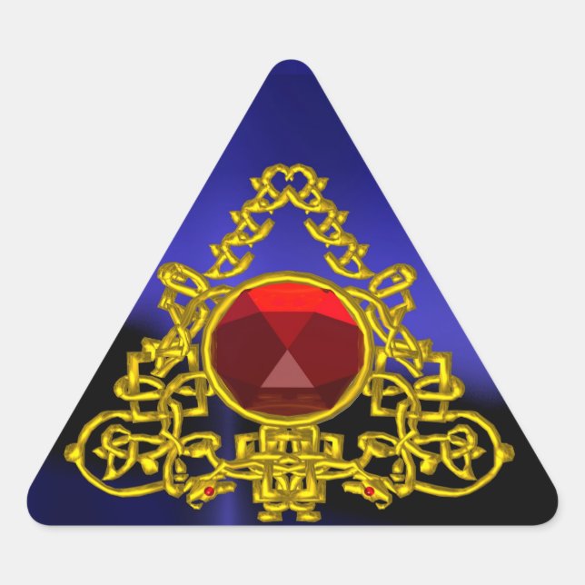 GOLD CELTIC TRIANGLE WITH RED RUBY TRIANGLE STICKER (Front)