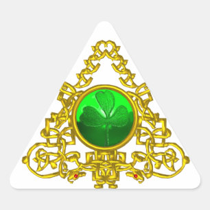 GOLD CELTIC TRIANGLE WITH SHAMROCK STICKER