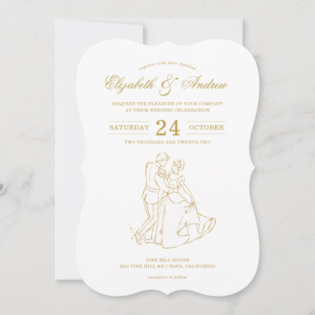 Gold Cendrillon fée Conte mariage invitations (Devant)