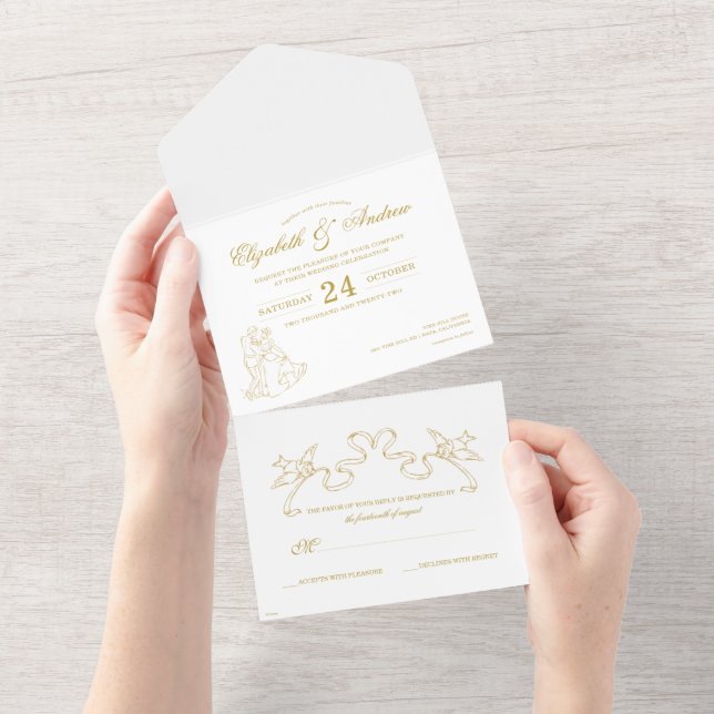 Gold Cendrillon fée Conte mariage invitations (Déchirure)