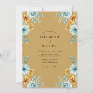 Gold Cerulean Ranunculus Eucalyptus Wedding Invitation