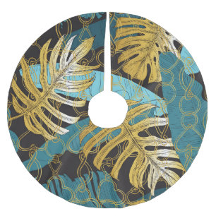 Gold chain curtain, tropical leaves. brushed polyester tree skirt
