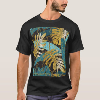 Gold chain curtain, tropical leaves. T-Shirt