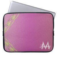 Gold Chain Glitter Pink Monogrammed Laptop Sleeve