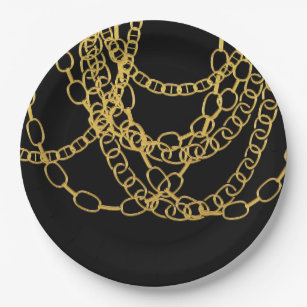 Gold Chains Black Hip Hop Dance Birthday Party Paper Plate