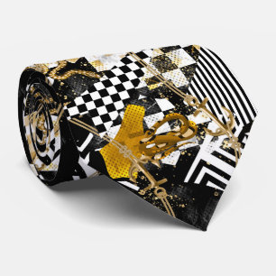 Gold chains chess and snakes luxury tie