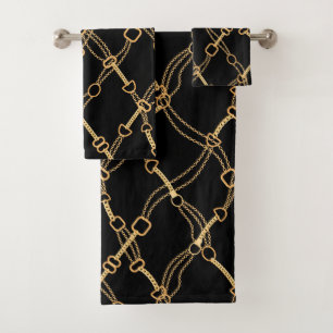Gold Chains on Black Pretty Bath Towel Set