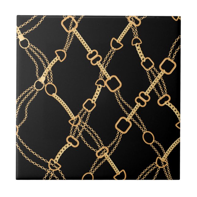 Gold Chains on Black Pretty Tile (Front)