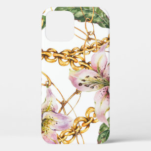Gold Chains & Royal Lilies: Watercolor Elegance iPhone 12 Case