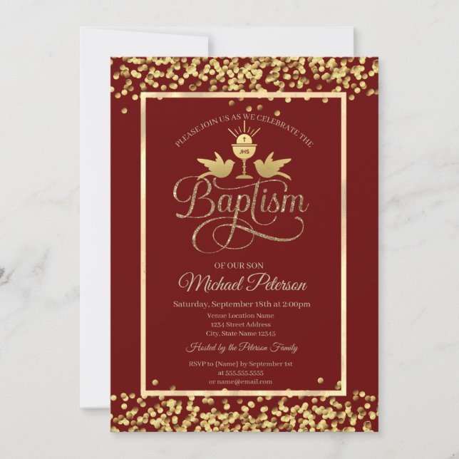 Gold Chalice Confetti Red Invitation (Front)