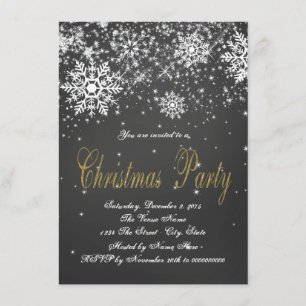 Gold Chalkboard Snowflake Christmas Party Invitation