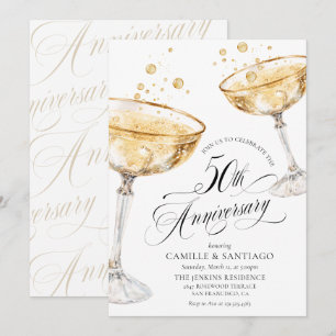 Gold Champagne 50th Wedding Anniversary Invitation
