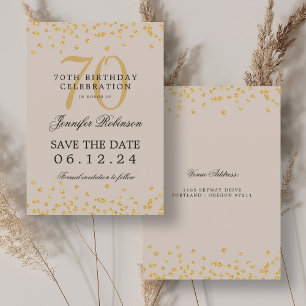 Gold Champagne 70th Birthday Save Date Confetti Invitation