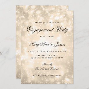 Gold Champagne Bokeh Elegant Engagement Party Invitation