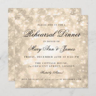 Gold Champagne Bokeh Elegant Rehearsal Dinner Invitation