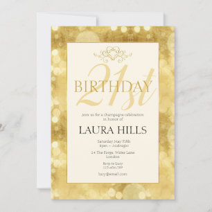 Gold Champagne Bubbles 21st Birthday Invitation