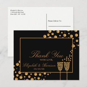 Gold Champagne Bubbles - Black & Gold - Thank You Postcard