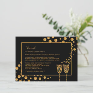 Gold Champagne Bubbles, Black/Gold, Wedding Detail Enclosure Card