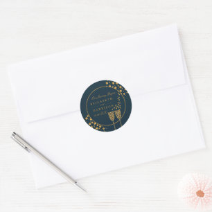 Gold Champagne Bubbles, Blue & Gold Wedding Classic Round Sticker