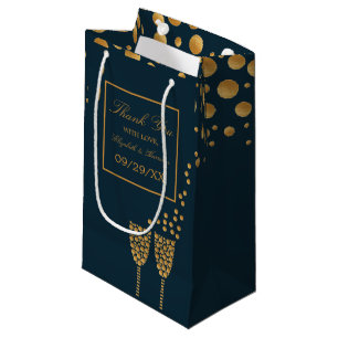 Gold Champagne Bubbles, Blue & Gold Wedding Small Gift Bag