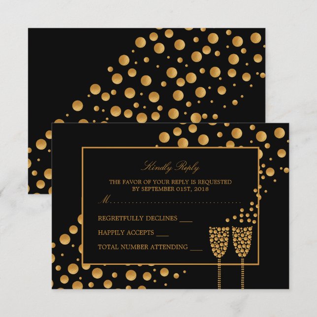 Gold Champagne Bubbles Engagement Party RSVP Invitation (Front/Back)