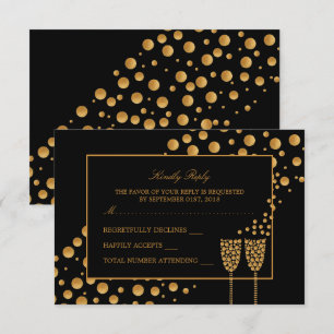 Gold Champagne Bubbles Engagement Party RSVP Invitation