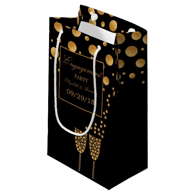Gold Champagne Bubbles Engagement Party Small Gift Bag (Front Angled)