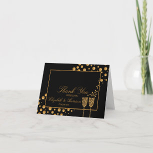 Gold Champagne Bubbles Engagement Party Thank You Card
