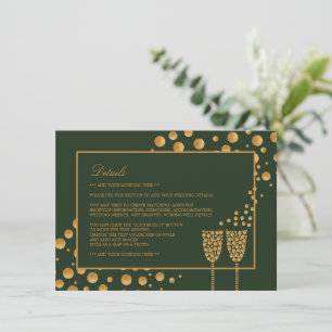 Gold Champagne Bubbles, Green/Gold, Wedding Detail Enclosure Card