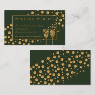 Gold Champagne Bubbles, Green/Gold Wedding Detail Enclosure Card