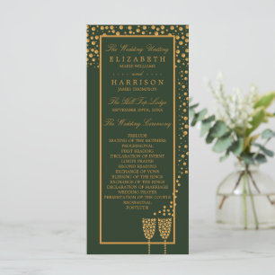 Gold Champagne Bubbles - Green & Gold - Wedding Program